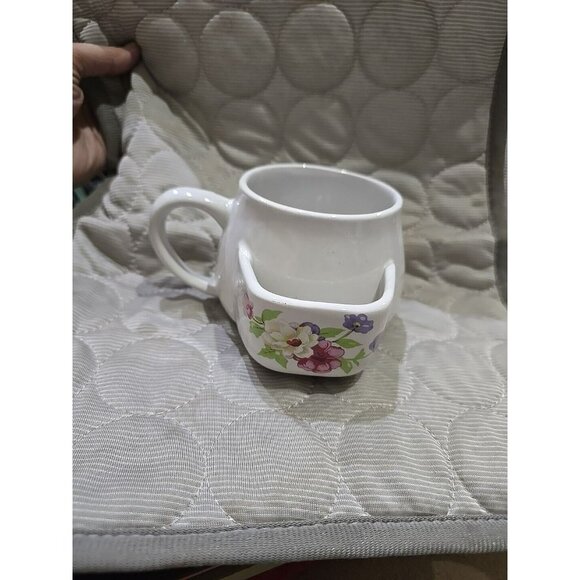 Coffee Tea Cup Mug Biscotti Tea Bag Holder Pocket White Floral Taiwan Vintage - Picture 6 of 9